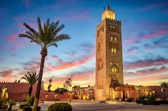 a tall koutoubia mosque in marrakech city