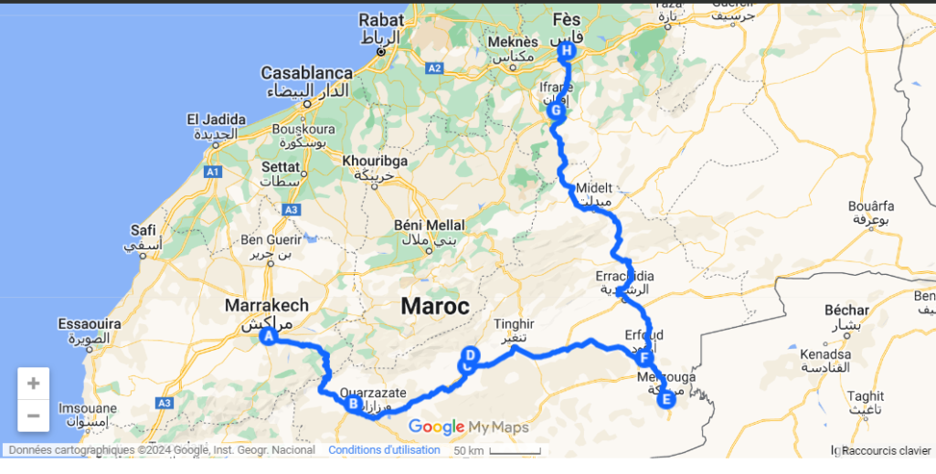 map marrakech to fes