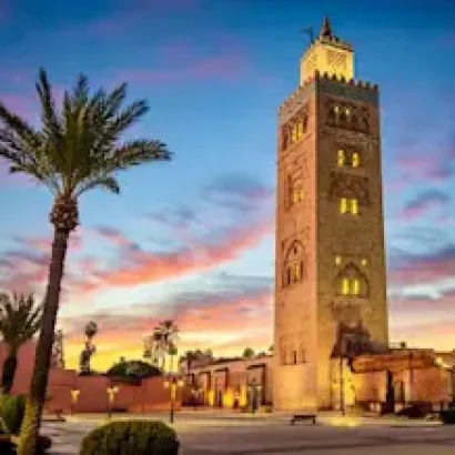 a tall koutoubia mosque in marrakech city